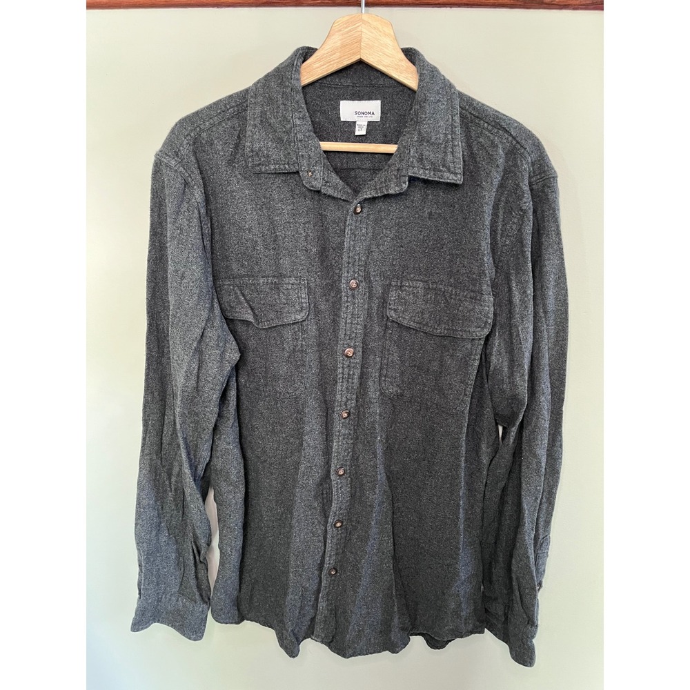 Sonoma Goods for Life Mens LT Large Tall Flannel Shirt Gray Cotton Button Down